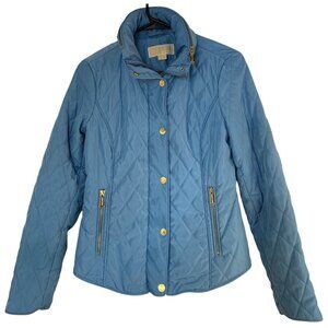 Michael Michael Kors XS Light Blue Quilted Jacket Gold Zip Details Tuck Hood